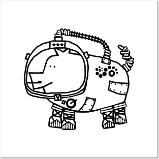 Astronaut Space Pilot Sci Fi Pig Line Drawing Posters and Art